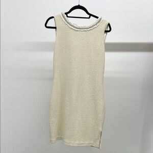St. John Cream Sleeveless Beaded Dress
